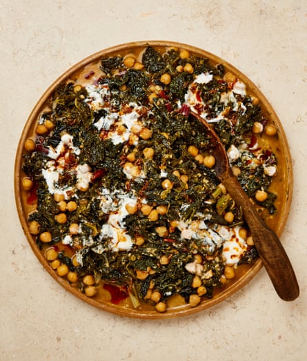 Yotam Ottolenghi’s braised greens with chickpeas and almonds.