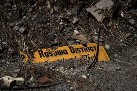 A Rasuwa district sign submerged in Betrawati