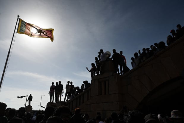 Protestors outside the presidential secretariat in Colombo