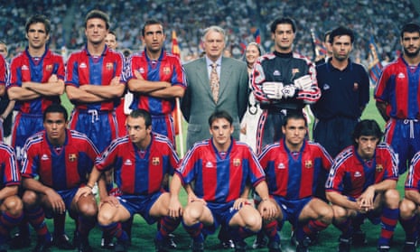 Bobby Robson with his Barcelona team in a pre-season 1996 match.