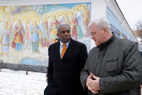 UK foreign secretary, David Lammy (L), walks with Ukrainian foreign minister, Andrii Sybiha (R), during their meeting in Kyiv, Ukraine, on Wednesday.