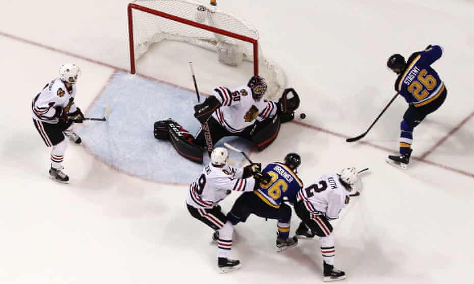 The Blues-Blackhawks playoff game was influenced by a replayed offside call. 