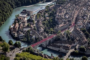 Switzerland fans locomotion to their quarter-final lucifer against Spain astatine Stadion Wankdorf successful Bern