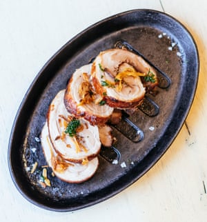 ‘Somewhere between Cantonese roasted meat and a fine Cumbrian Sunday roast’: pork belly rubbed with five spice.