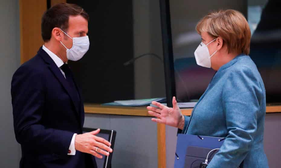 Germany’s chancellor Angela Merkel and France’s president Emmanuel Macron