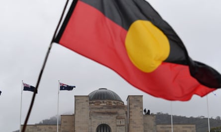 The Aboriginal flag flying over the Australian War Memorial in Canberra