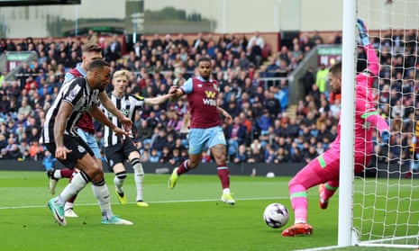 Callum Wilson scores Newcastle’s first goal against Burnley.