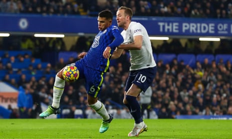 Harry Kane is penalised for a push on Thiago Silva before firing the ball into the net