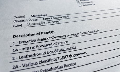 A receipt for property seized by the FBI in the search of Donald Trump's Mar-a-Lago estate