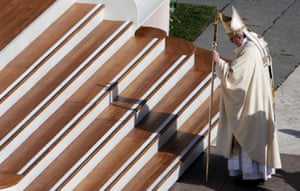 Pope about to climb some steps