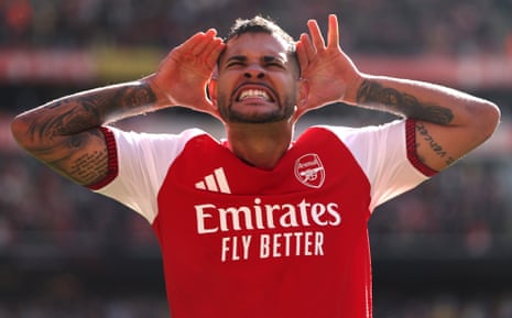Bruno Guimarães shows his delight after scoring ArsenalâÂÂs winner against Leeds.