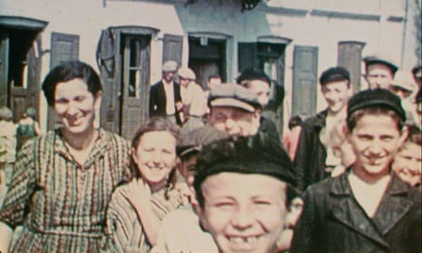Jewish residents of Nasielsk in a still from Three Minutes: A Lengthening