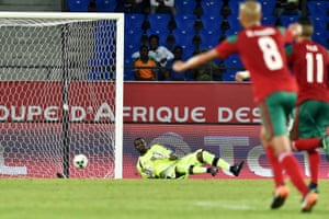 Ivory Coast’s goalkeeper Sylvain Gbohouo looks dejected after being caught off his line.