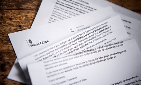 A letter from the Home Office confirming that a person has been granted settled status.