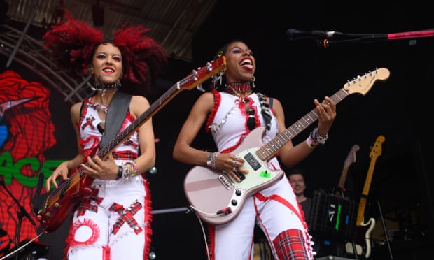 Nova Twins … (L-R) Georgia South and Amy Love (R) of English rock band Nova Twins perform at this year’s Glastonbury festival.