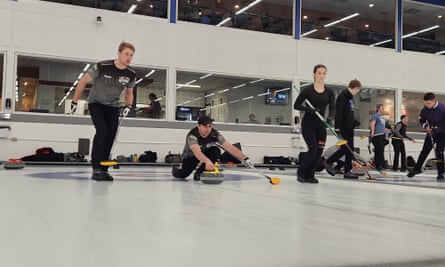 Brett Sargon takes his shot as New Zealand’s curling team Team Hood trains in Canada.