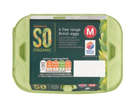 A box of 6 SO Organic Sainsbury’s Woodland Free Range Medium Eggs.