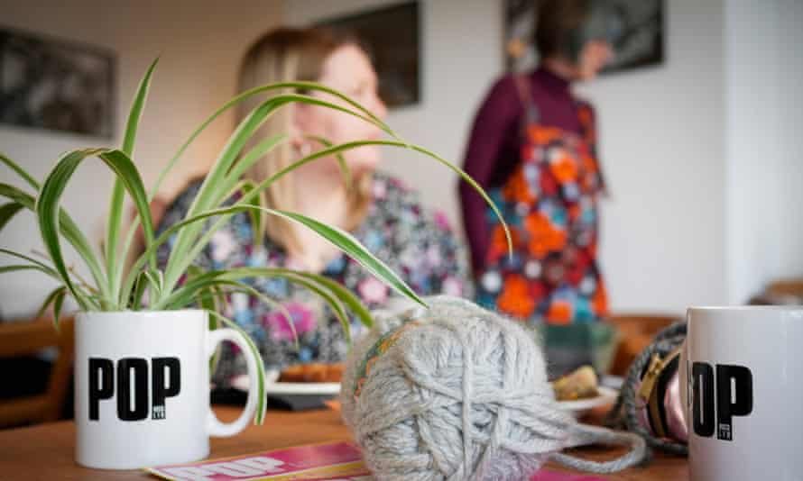 Knitting at Pop Recs in Sunderland.