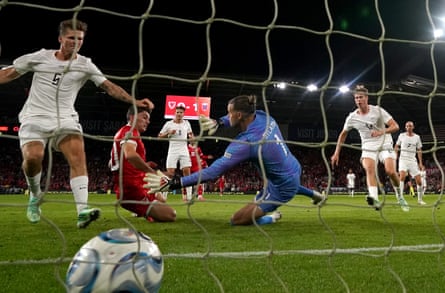 Walesâ Daniel James scores their sideâÂÂs first goal of the game against Norway