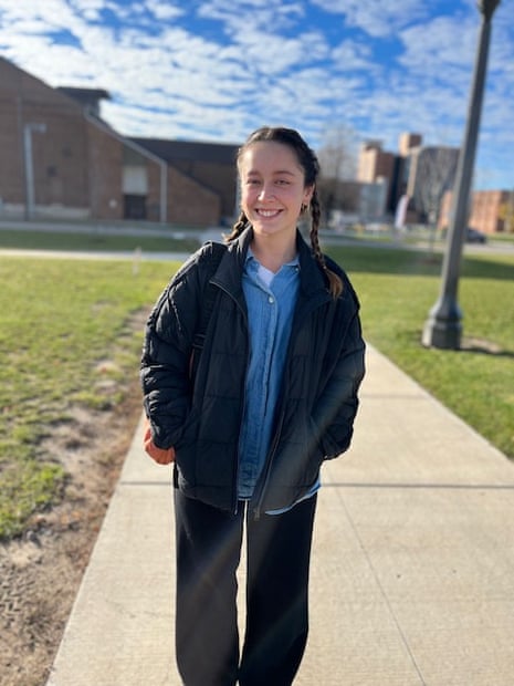 Midterm elections 2022: Americans head to polls with control 2 Camille Mikolas, 25, a Physics Student at Michigan State University, smiles as she heads in to vote for Slotkin and yes on prop 3