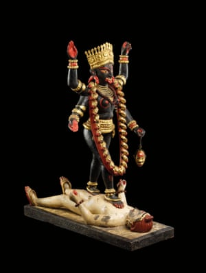Kali striding over Shiva, probably Krishnanagar, Bengal, 1890s.