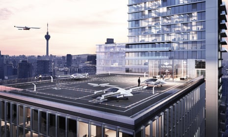 An artist’s impression of Lilium’s flying cars in action.