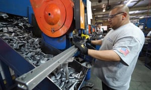 Workers build bed frames at a factory in Commerce, California. The economy grew by 0.7% between January and March following a gain of 2.1% in the fourth quarter last year.