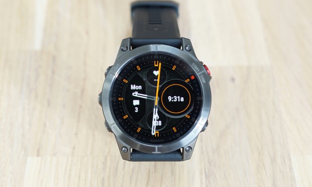 Garmin Epix review photo showing the watch face on a table