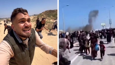 Footage shows people in Gaza fleeing strikes as people try to return to the north – video