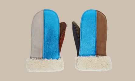 Shearling patchwork mittens