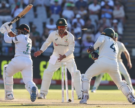 Temba Bavuma is dismissed late in the day by Nathan Lyon