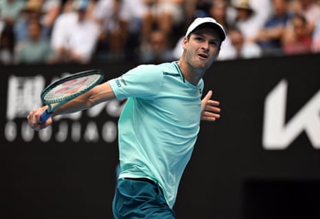 Hubert Hurkacz reacts after winning a point.