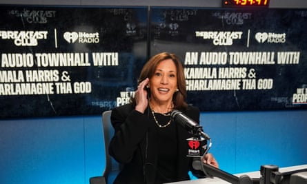 Kamala Harris participates in a town hall with radio host Charlamagne Tha God, in Detroit, Michigan.