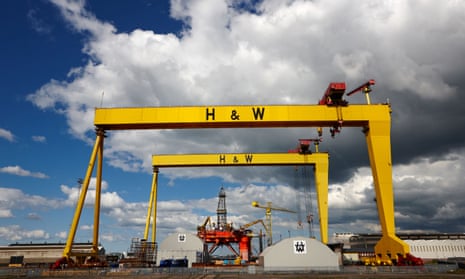 The famous Samson and Goliath cranes at Harland and Wolff shipyard in Belfast, Northern Ireland
