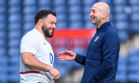 Genge with England’s head coach Steve Borthwick at Murrayfield.