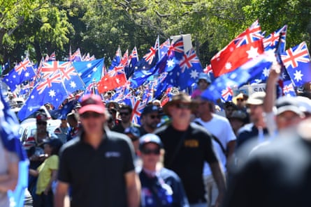 Protesters at the March for Australia rally in Brisbane