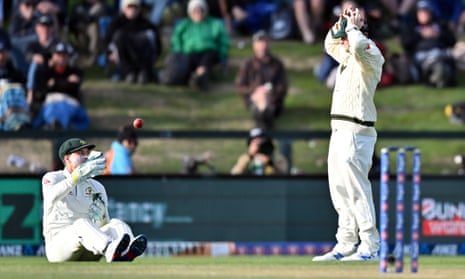 Australia’s Alex Carey and Steve Smith lament Carey dropping Tom Latham late on day two.