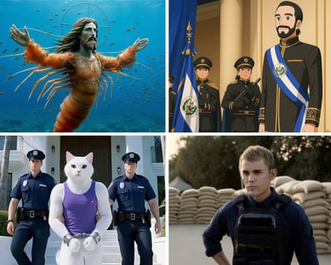 Composite of Shrimp Jesus, Nayib Bukele, Justin Bieber and Super Cat League