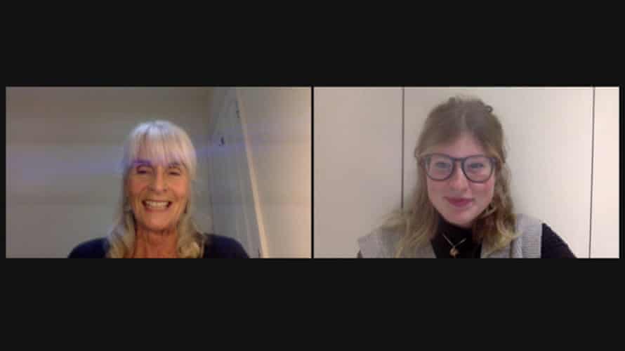 Hazel Mason and Eve Taylor in Zoom chat windows side by side