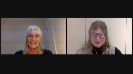 Hazel Mason and Eve Taylor in side-by-side Zoom chat windows