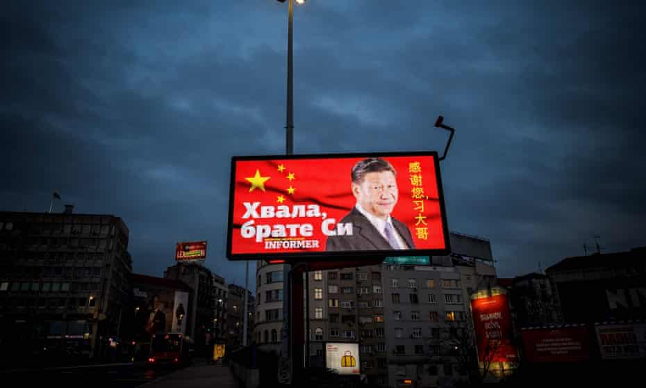 A billboard showing Chinese president Xi Jinping’s face next to the words ‘Thank you, brother Xi’.