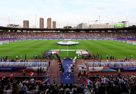 A general view inside the stadium as the teams enter Zurich’s Stadion Letzigrund.