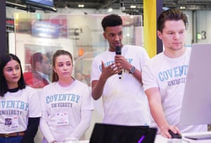 Zakaria Abdullahi, a student at Coventry, presents his team's time management app.