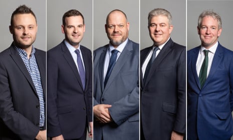 Composite: Conservative MPs who have spoken in defence of ministers’ continuing refusal to U-turn on the issue of free school meals. From left: Ben Bradley, Paul Holmes, Mark Jenkinson, Brandon Lewis, Danny Kruger