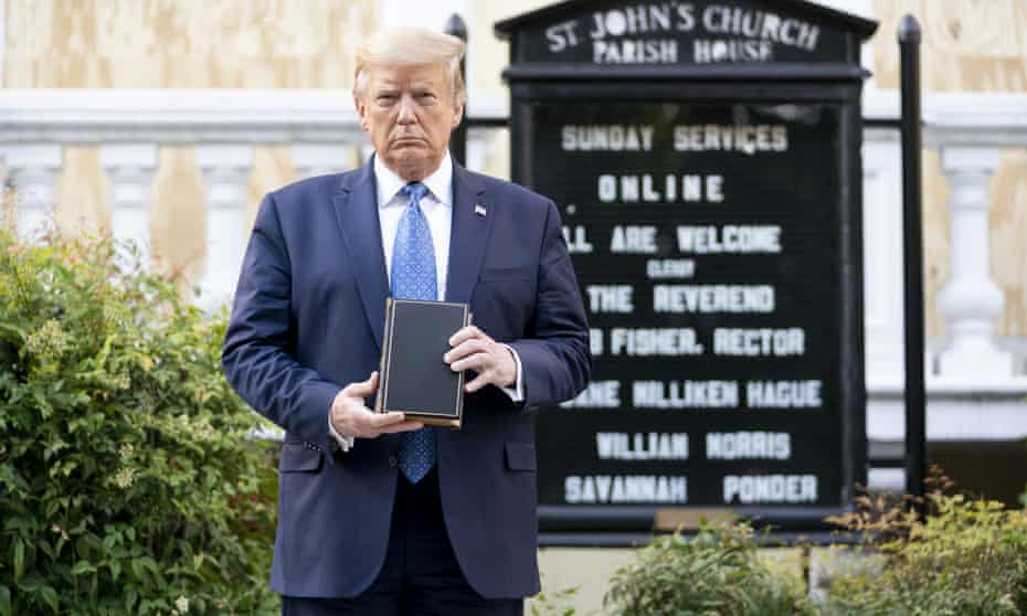 Donald Trump visits St John’s Episcopal church, known as the church of Presidents’s, in nearby LaFayette Square on 1 June.