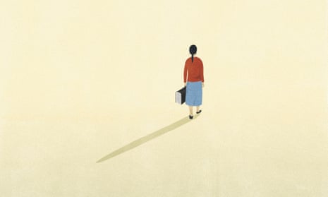 Illustration of woman walking away carrying suitcase