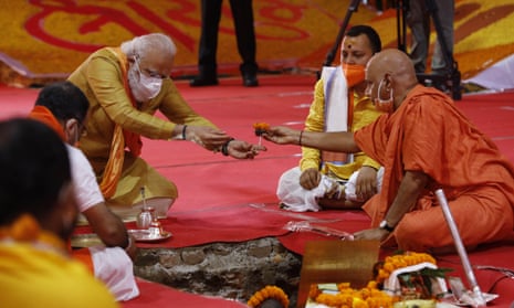 Narendra Modi takes part in the groundbreaking ceremony in Ayodhya