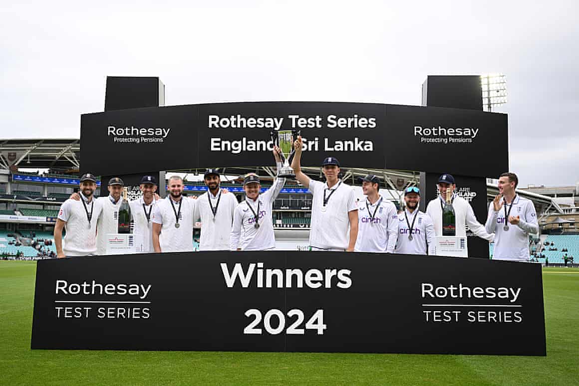 England players pose with the series trophy after beating Sri Lanka 2-1.