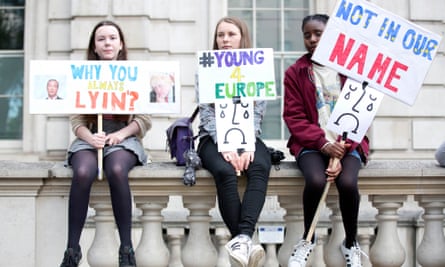 ‘The Johnson-Corbyn contest polarised the generations as never before.’ Young anti-Brexit protesters in 2016.