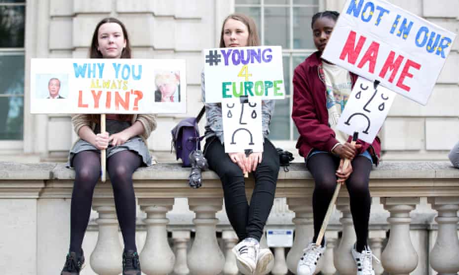 Young anti-Brexit protesters outside Downing Street, 25 June 2016